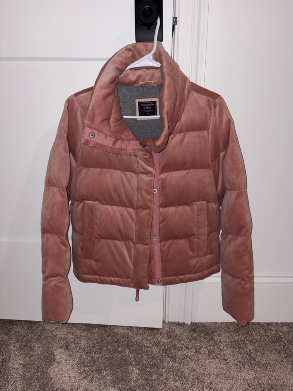 Abercrombie & Fitch Dusty Rose Velvet Puffer Coat
